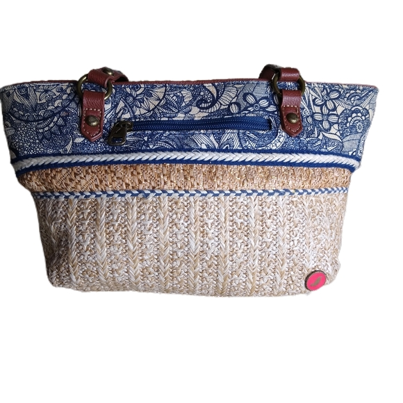 Sakroots Handbag Purse Straw and Fabric with Keychain EUC - Picture 2 of 9